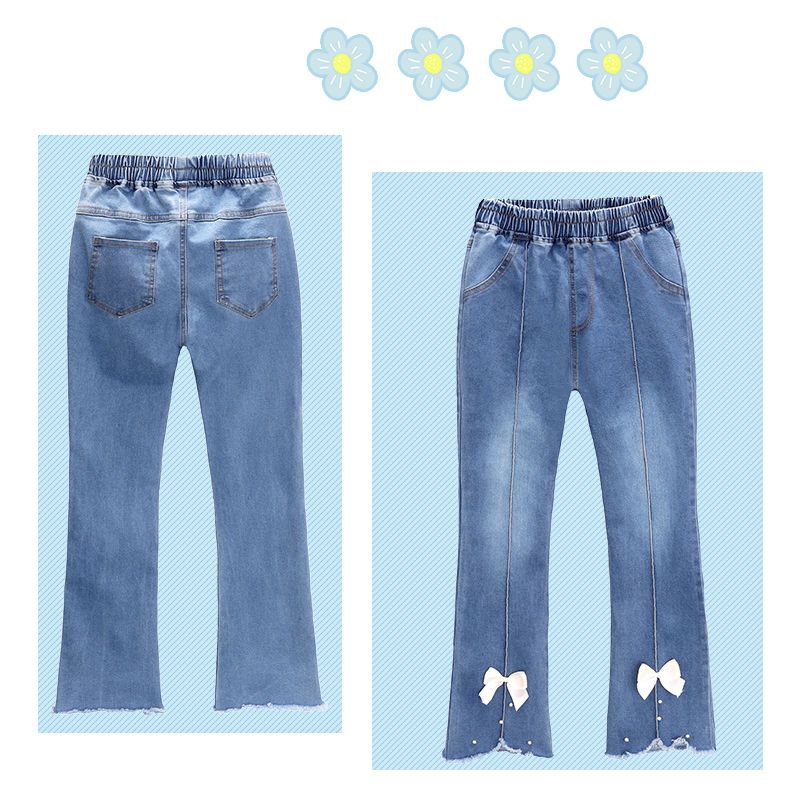 Girls' Jeans Bell-Bottom Pants Spring and Autumn Casual Medium and Big Children Loose Baby All-Match Children's Wear Girls' Pants