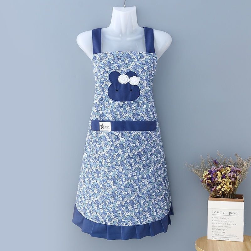 Apron Work Summer Breathable Apron Small Fresh Pocket Lady Household Kitchen Oil-Proof Work Clothes Stain-Resistant