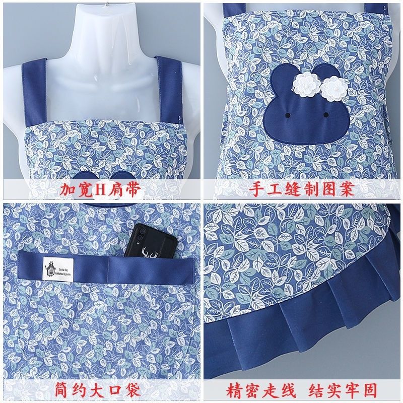 Apron Work Summer Breathable Apron Small Fresh Pocket Lady Household Kitchen Oil-Proof Work Clothes Stain-Resistant