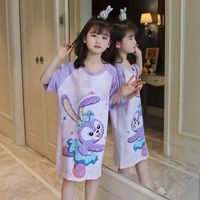 夏季短袖儿童睡衣莫代尔女童睡裙女孩中大童薄款亲子装母女家居服