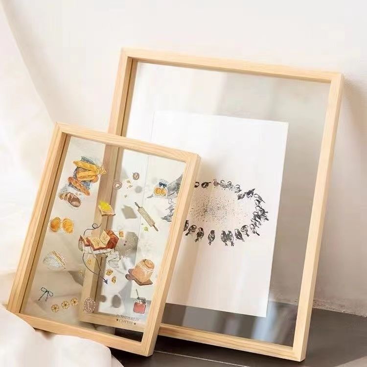 Creative Double-Sided Real Glass Plant Specimen Photo Frame Wood Color Three-Dimensional Picture Frame Decoration Transparent DIY Combination