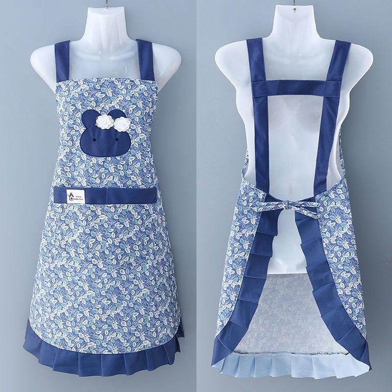 Apron Work Summer Breathable Apron Small Fresh Pocket Lady Household Kitchen Oil-Proof Work Clothes Stain-Resistant