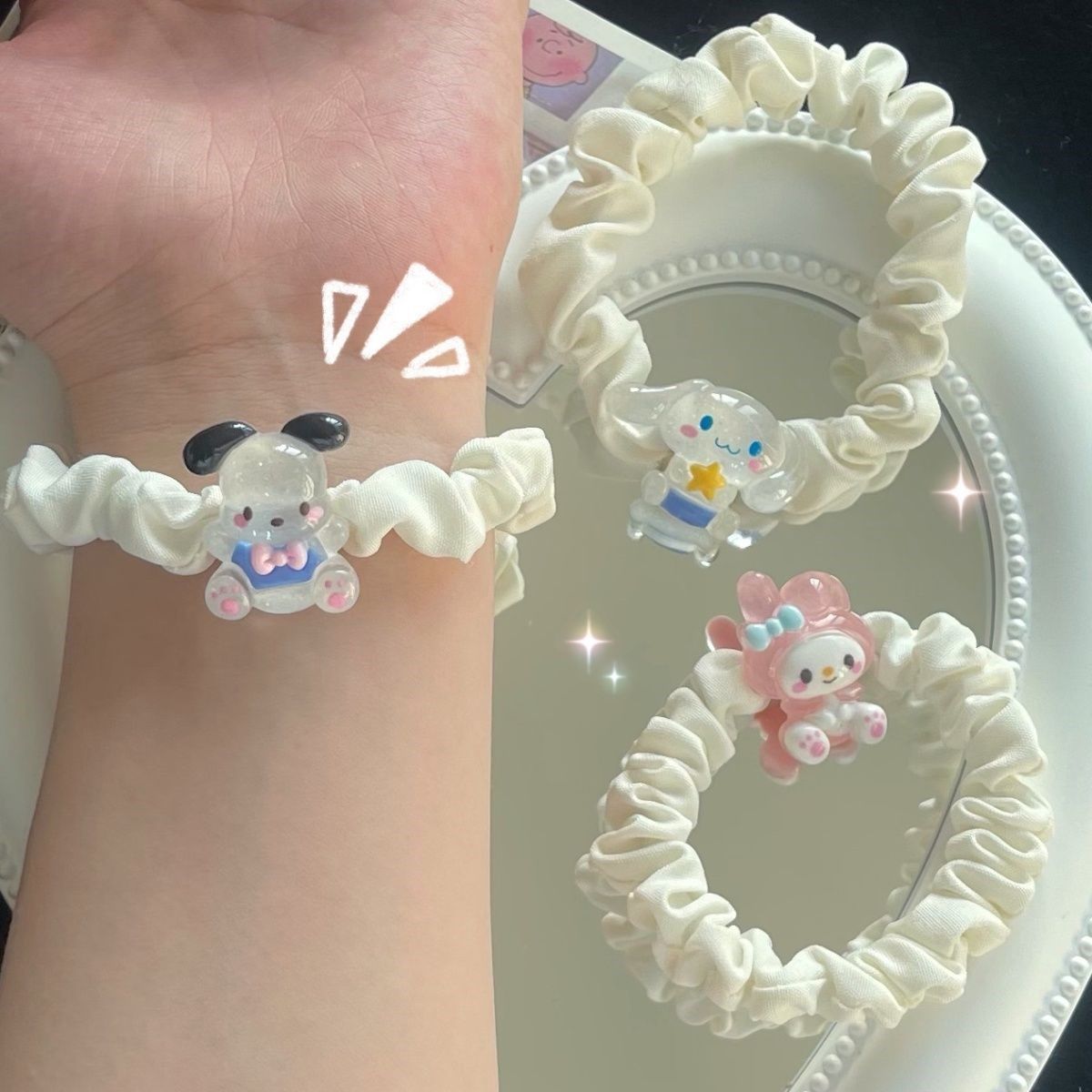 cute sanrio hair band ins cartoon small intestine hair rope summer transparent cinnamoroll babycinnamoroll clow m sweet hair accessories female