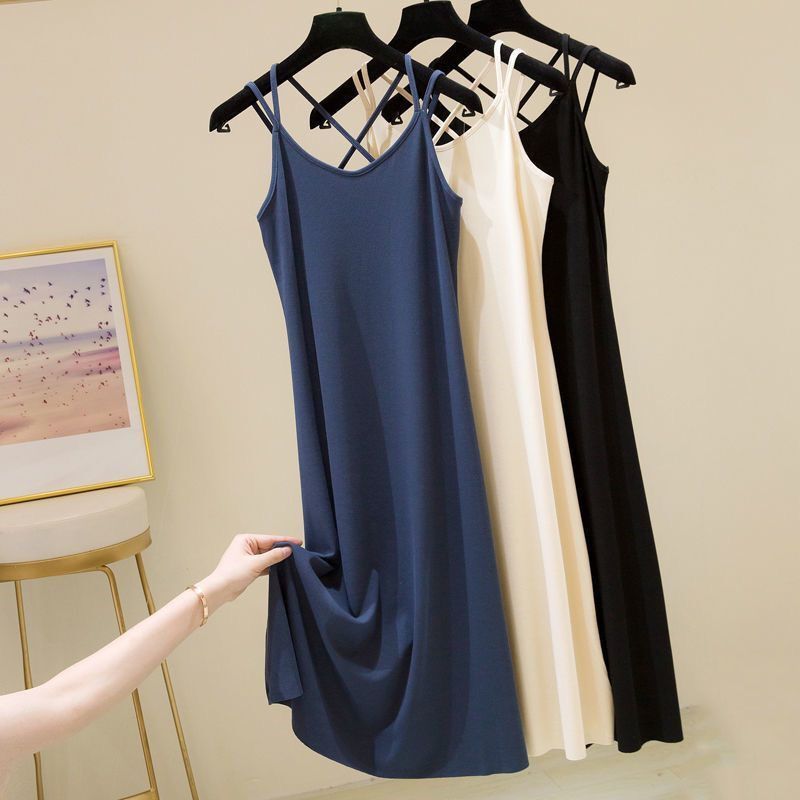 1/2 pieces summer mid-length suspender vest skirt women‘s large size loose outer wear inner wear base suspender skirt temperament