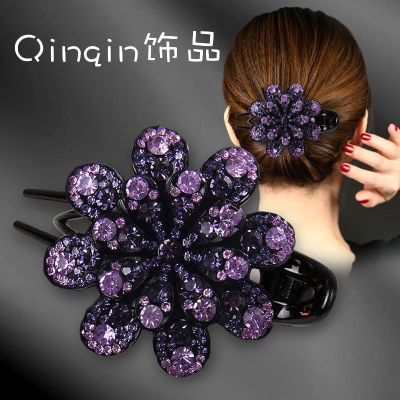 elegant temperamental mother gripper korean hair updo headdress three-tooth clip barrettes large duckbill clip inlaid crystal diamond hairpin