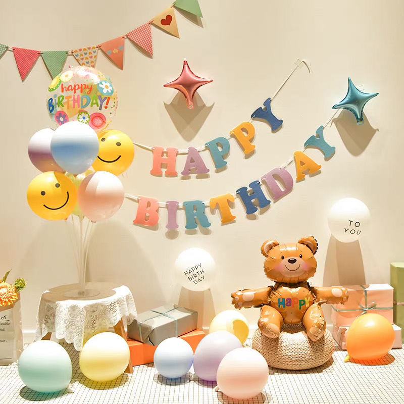 xiaohongshu same style birthday sitting bear table drifting balloon background wall men and women baby full-year decoration scene layout