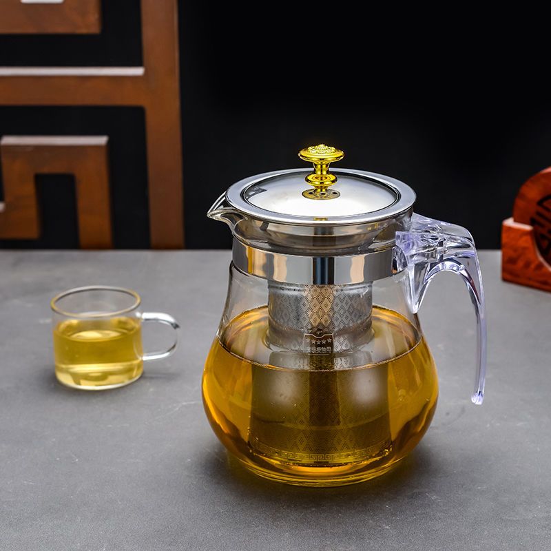 extra thick glass teapot high temperature resistant explosion-proof flower teapot stainless steel liner filter elegant cup household tea set