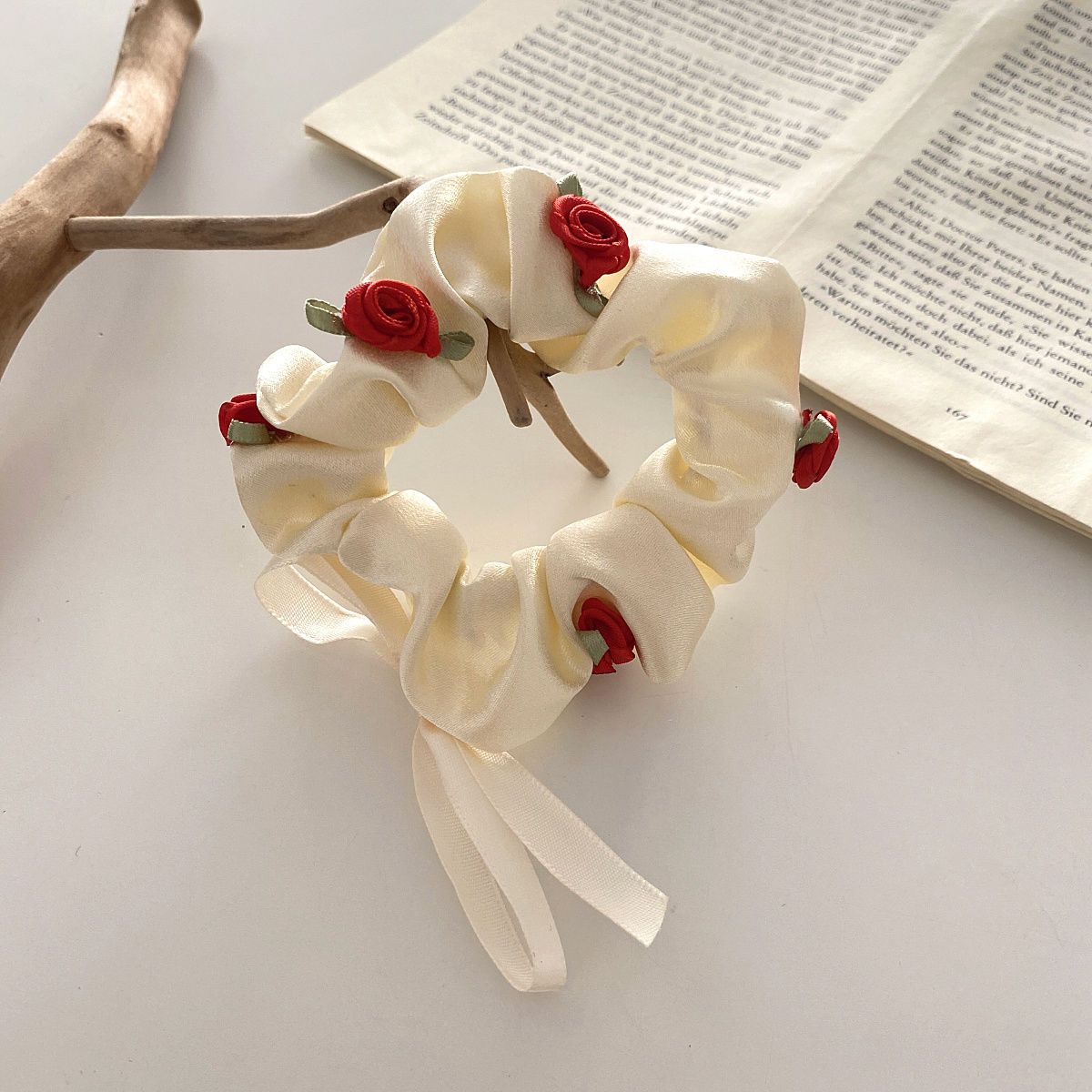 korean style romantic three-dimensional rose french style large intestine ring vintage and little fresh girl flower hairband super fairy headband hair accessories