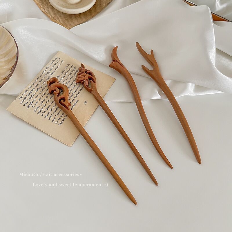 handmade peach wooden hair clasp hairpin antiquity hair clasp women‘s simple modern wooden updo hair clasp high-grade headdress finished product wooden hair clasp