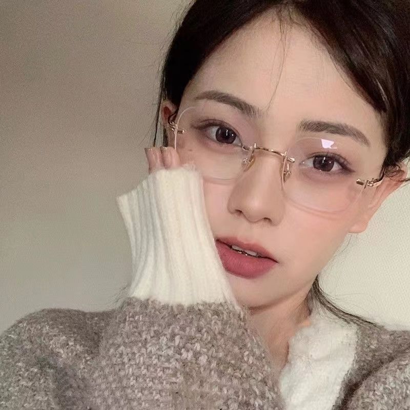 Myopia Glasses Women's Korean-Style Fashionable Jennie Same Style Frameless Radiation-Proof Anti-Blue Light to Make round Face Thin-Looked Face without Makeup Gadget