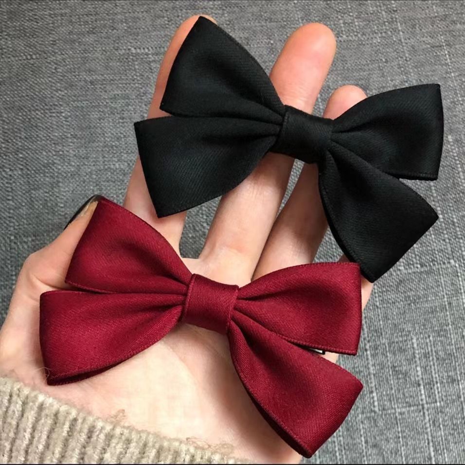 2022 new korean style popular retro classic black retro red bow barrettes homemade by hand head clip