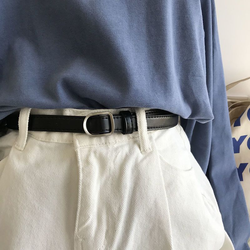 korean dongdaemun new korean style black small belt non-hole female student ins all-match casual belt female thin soft