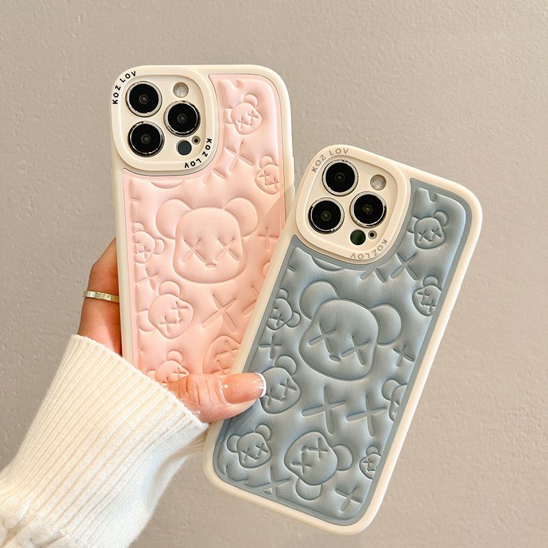 violent bear apple 13 phone case 15pro leather apple 12/14promax phone case iphone11 soft leather