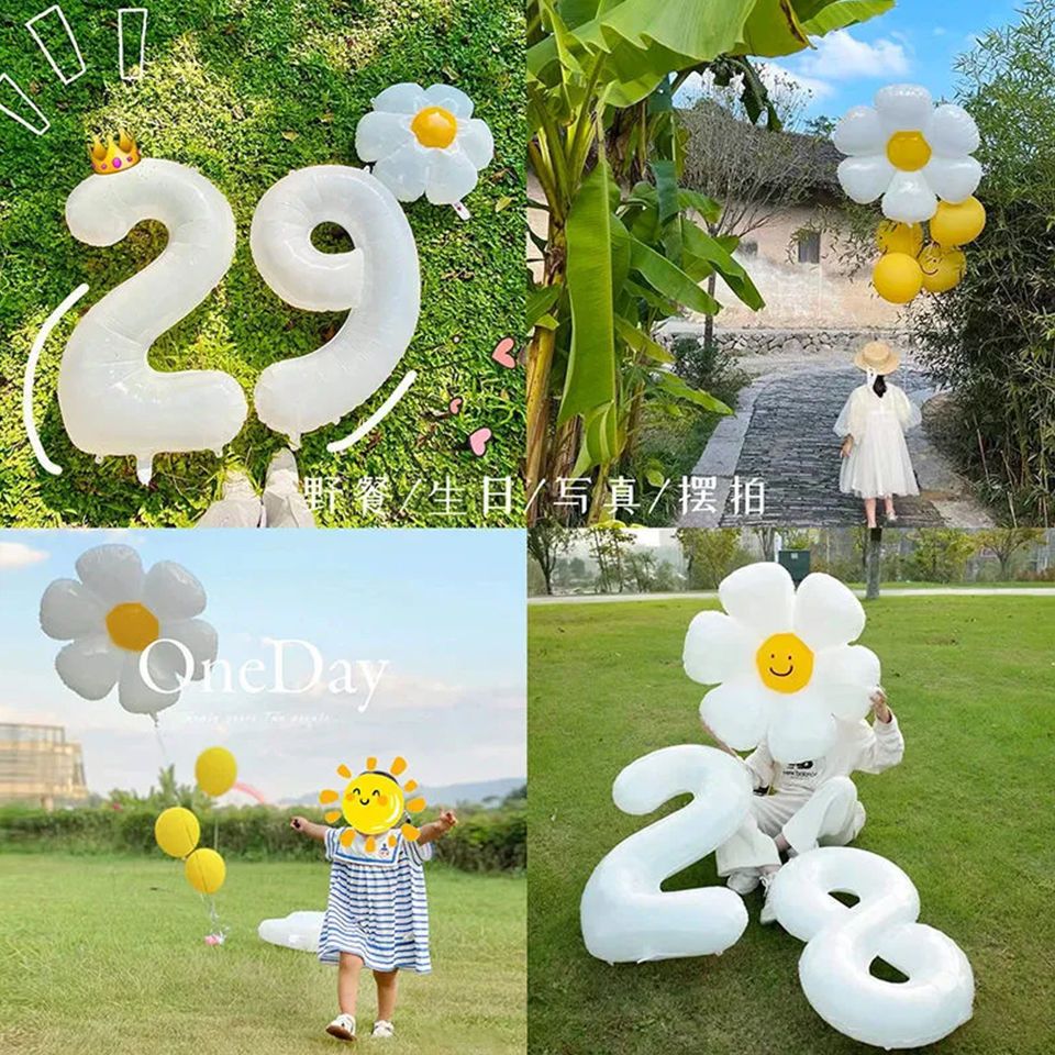 Xiaohongshu Same Style Photography White Birthday Digital Balloon Scene Layout Children's Photography Outdoor Photography Props