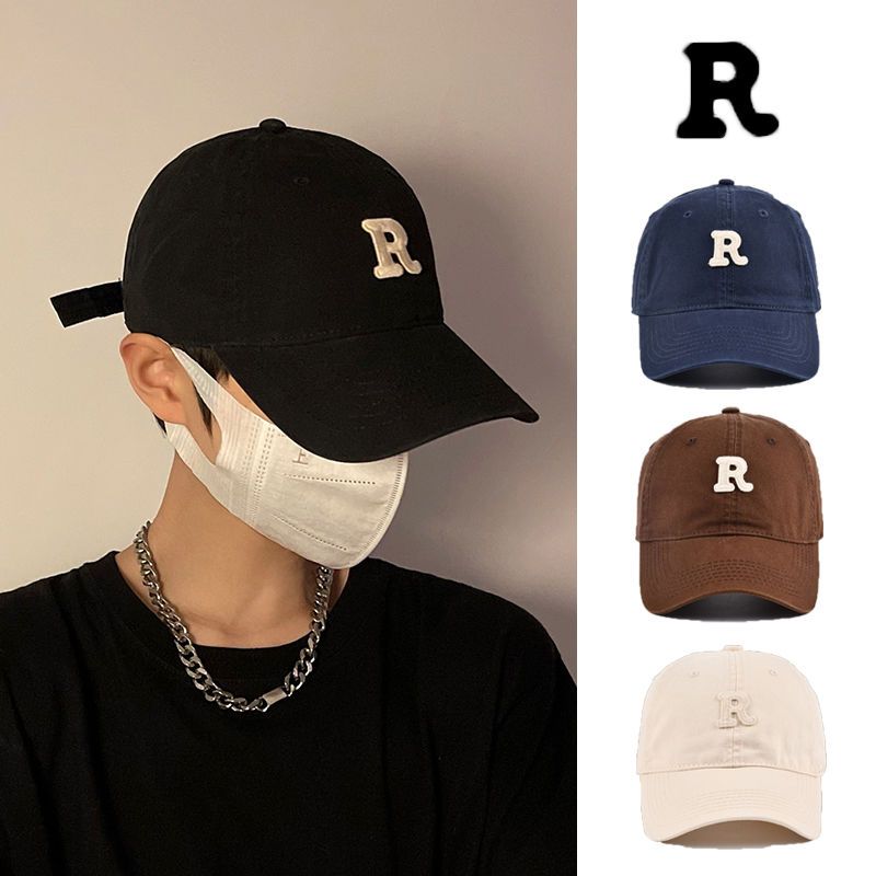 men‘s hat spring and autumn new r alphabet peaked cap men‘s black baseball cap men‘s fashion brand summer ins fashion women‘s summer