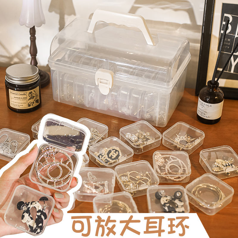 transparent anti-oxidation big ear studs earrings nail ornament finishing storage box large capacity ring necklace portable jewelry