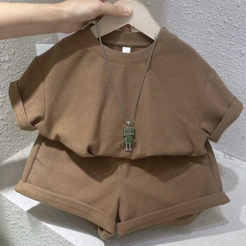 pure color simple gao-level sense ~ south korea children‘s clothing 2022 summer new unisex baby suit trendy thin fashion