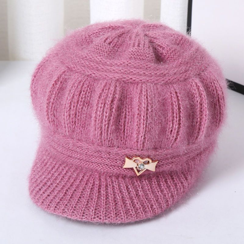 autumn and winter new middle-aged hat female knitted woolen cap women‘s fleece-lined warm ear protection hat mother grandma‘s hat