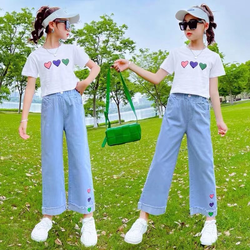 2024 Children's Clothing Crawler Foreign Trade Girls' Wide-Leg Pants Korean Style Baggy Straight Trousers Spring and Autumn Girl's Pants Thin