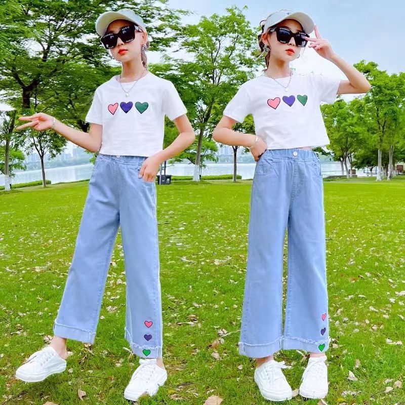 2024 Children's Clothing Crawler Foreign Trade Girls' Wide-Leg Pants Korean Style Baggy Straight Trousers Spring and Autumn Girl's Pants Thin