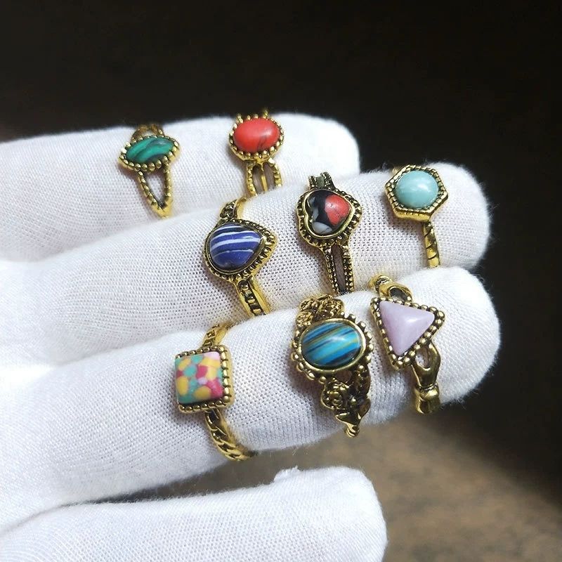 European and American National Style Turquoise Ring Female Personality Retro Gem Ring Index Finger Ring Tail Ring Night Market Wholesale