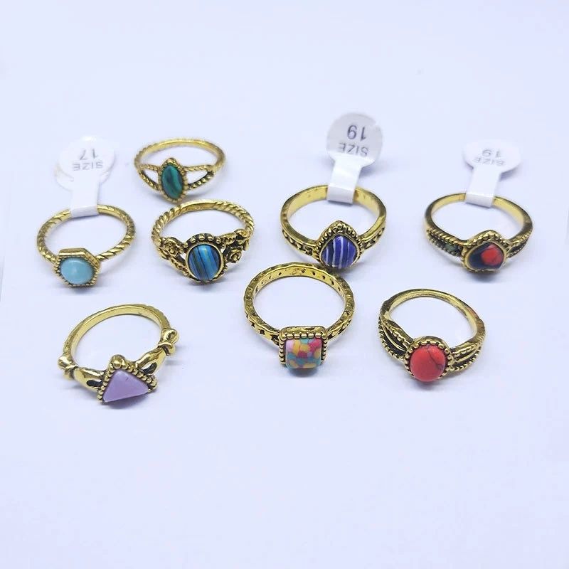 European and American National Style Turquoise Ring Female Personality Retro Gem Ring Index Finger Ring Tail Ring Night Market Wholesale