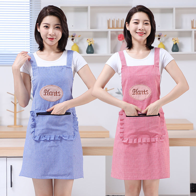 Cotton Women's Western Style Waist Kitchen Home Cooking Oil-Proof Large Pocket Sleeveless Coverall Men's and Women's Apron Work Clothes