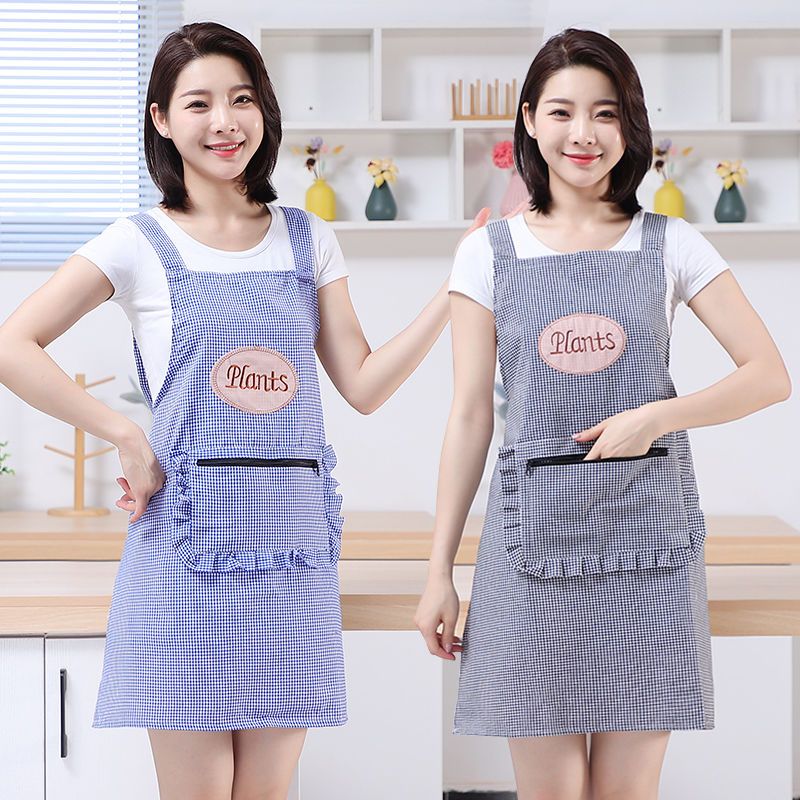 Cotton Women's Western Style Waist Kitchen Home Cooking Oil-Proof Large Pocket Sleeveless Coverall Men's and Women's Apron Work Clothes