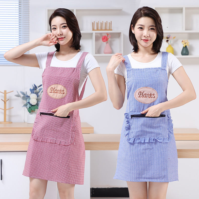 Cotton Women's Western Style Waist Kitchen Home Cooking Oil-Proof Large Pocket Sleeveless Coverall Men's and Women's Apron Work Clothes