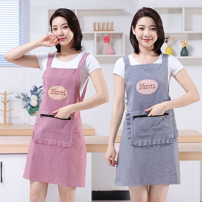 Cotton Women's Western Style Waist Kitchen Home Cooking Oil-Proof Large Pocket Sleeveless Coverall Men's and Women's Apron Work Clothes