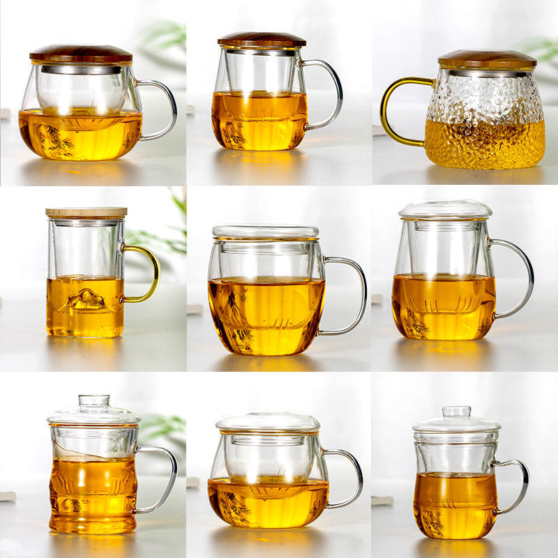 thick heat-resistant glass cup with handle with cover tea home tea brewing cup men and women office water cup