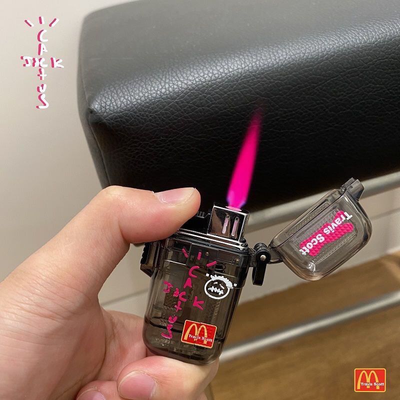 mcdonald‘s trendy pink flame windproof lighter circulating fashionable technology sense couple birthday gift quicksand