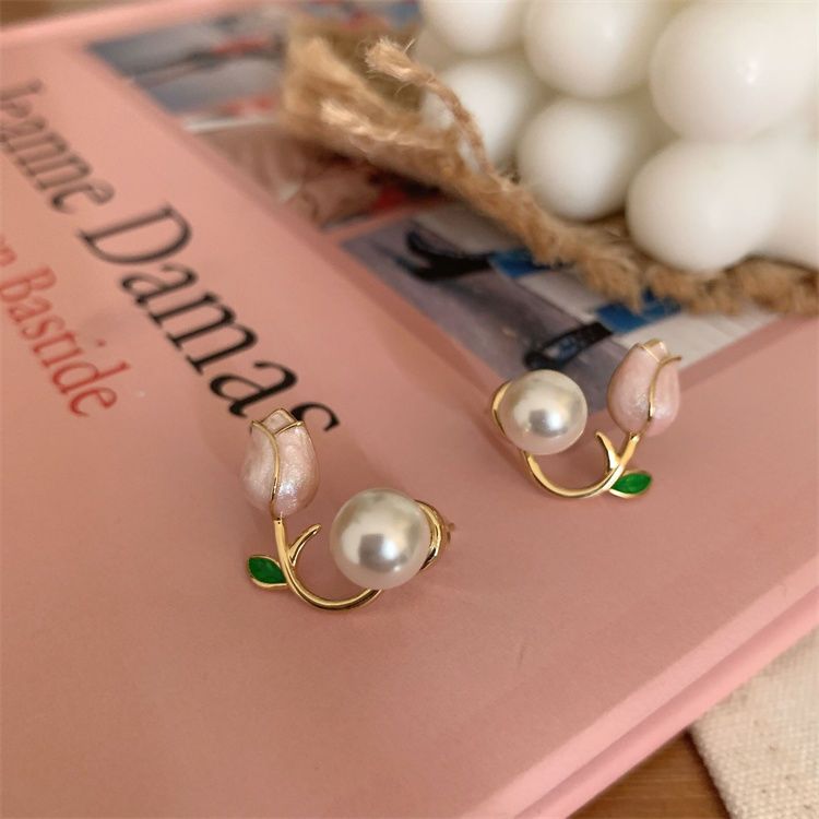 Korean Designer Original Design Tulip Pearl Earrings Earrings 2023 New Trendy High Sense Graceful Earrings