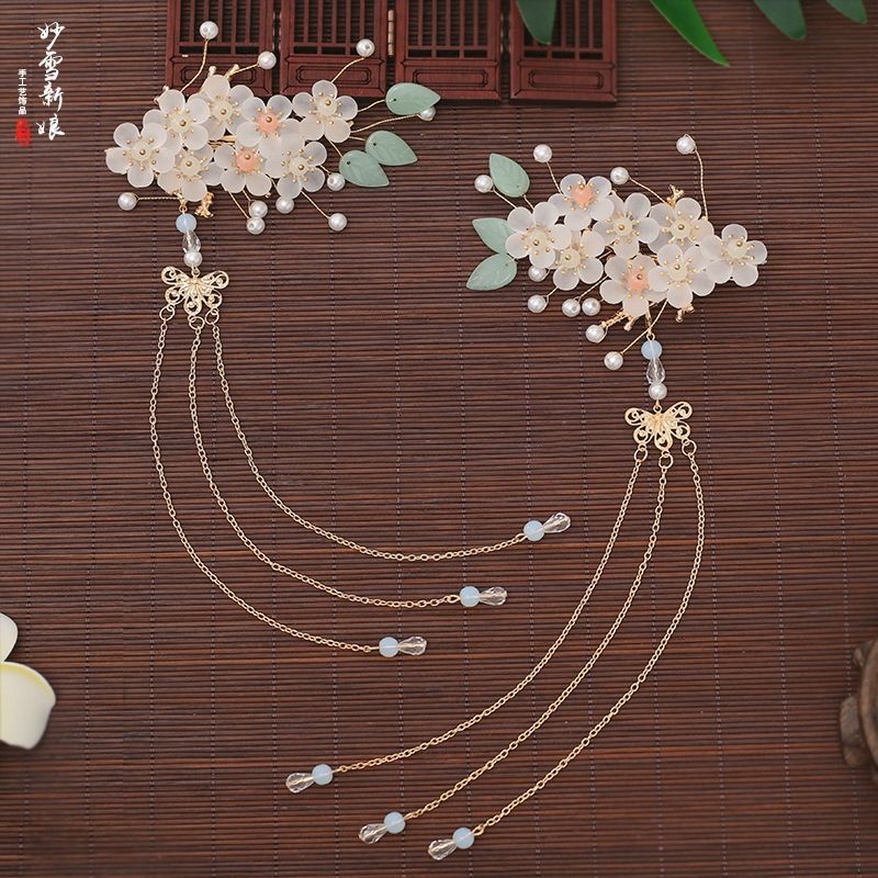 New Ancient Chinese Clothing Headdress Full Set Flower Tassel Antique Hair Accessories Ancient Costume Accessories Hairpin Girls Barrettes Side Clip