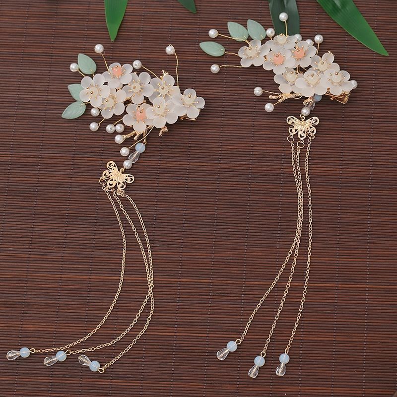 New Ancient Chinese Clothing Headdress Full Set Flower Tassel Antique Hair Accessories Ancient Costume Accessories Hairpin Girls Barrettes Side Clip