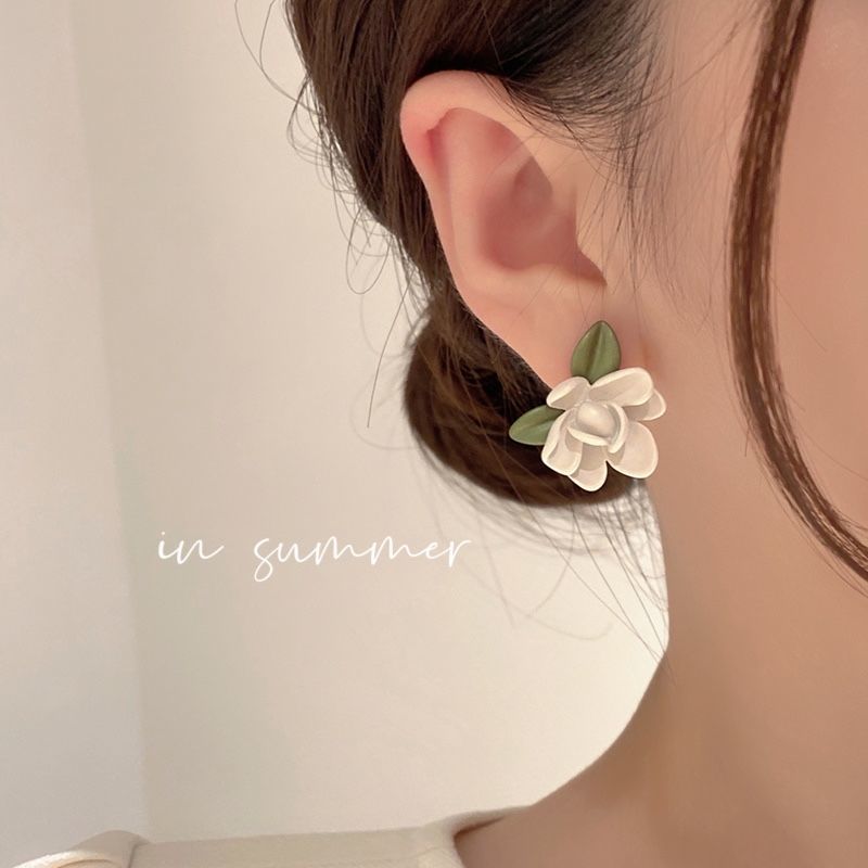 925 Silver Needle Gardenia Flower Earrings Female Summer Niche Design High-Grade Earrings Fresh Temperament Pearl Earrings