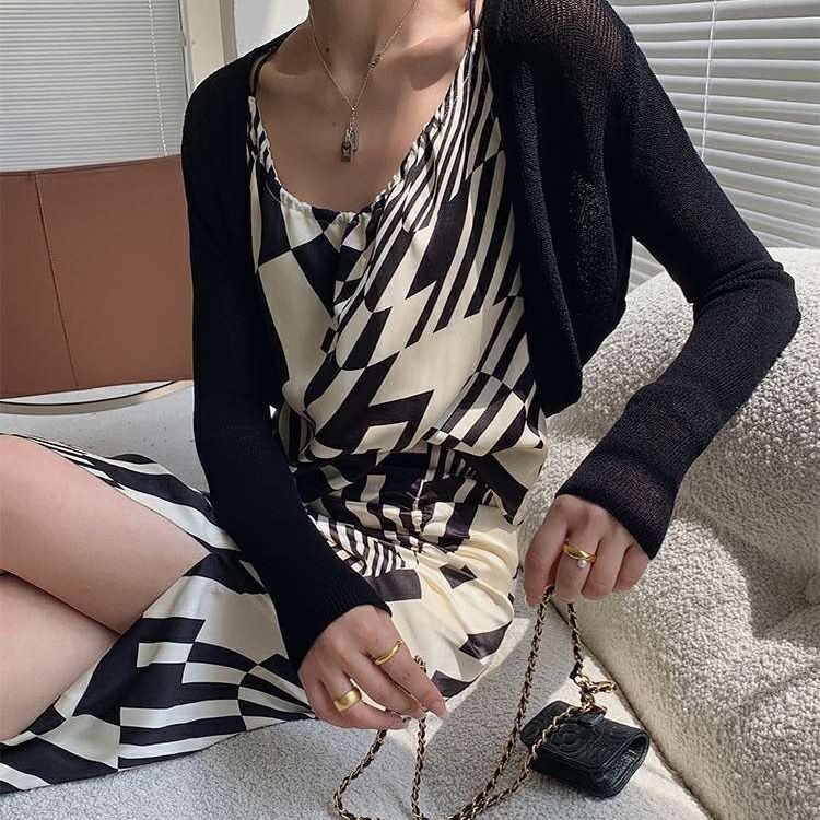 Knitted Sun-Proof Cardigan Women's Ice Silk Thin French Style Small Waistcoat Top Shawl Summer Suspender Skirt Outerwear Cover-up