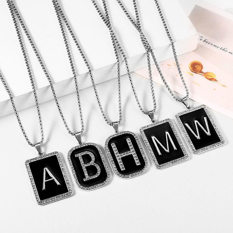 fashion letters titanium steel square pendant personality hip-hop fashion long men and women couple necklace design sense sweater chain