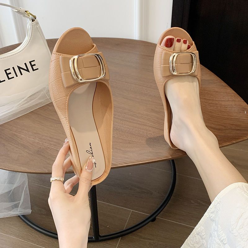 [clearance promotion] new slippers women‘s summer stylish peep toe square buckle home office outdoor adult sandals