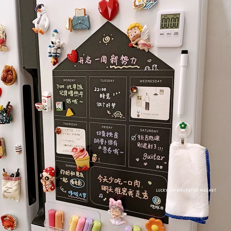 new magnetic message board creative magnetic black house refrigerator magnet cute weekly schedule wall sticker soft magnetic