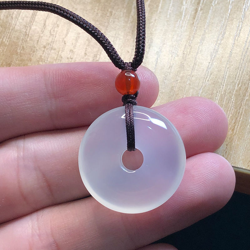 High Quality Ice Jadeite Jade Chalcedony Safety Decoration Antique Necklace Jade Men's and Women's Pendants Safety Buckle Large Handsome Non-Fading