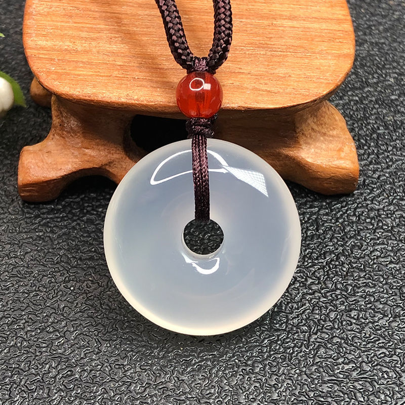 High Quality Ice Jadeite Jade Chalcedony Safety Decoration Antique Necklace Jade Men's and Women's Pendants Safety Buckle Large Handsome Non-Fading