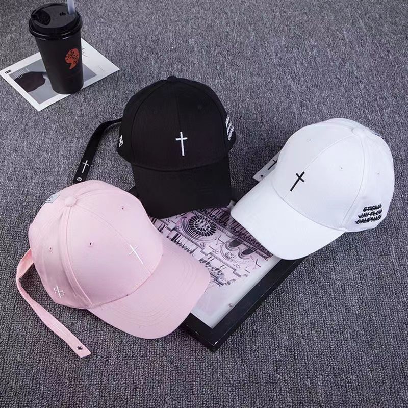 new embroidered cross spring and autumn long streamer breathable baseball cap travel korean style sun-proof fashion peaked cap hat