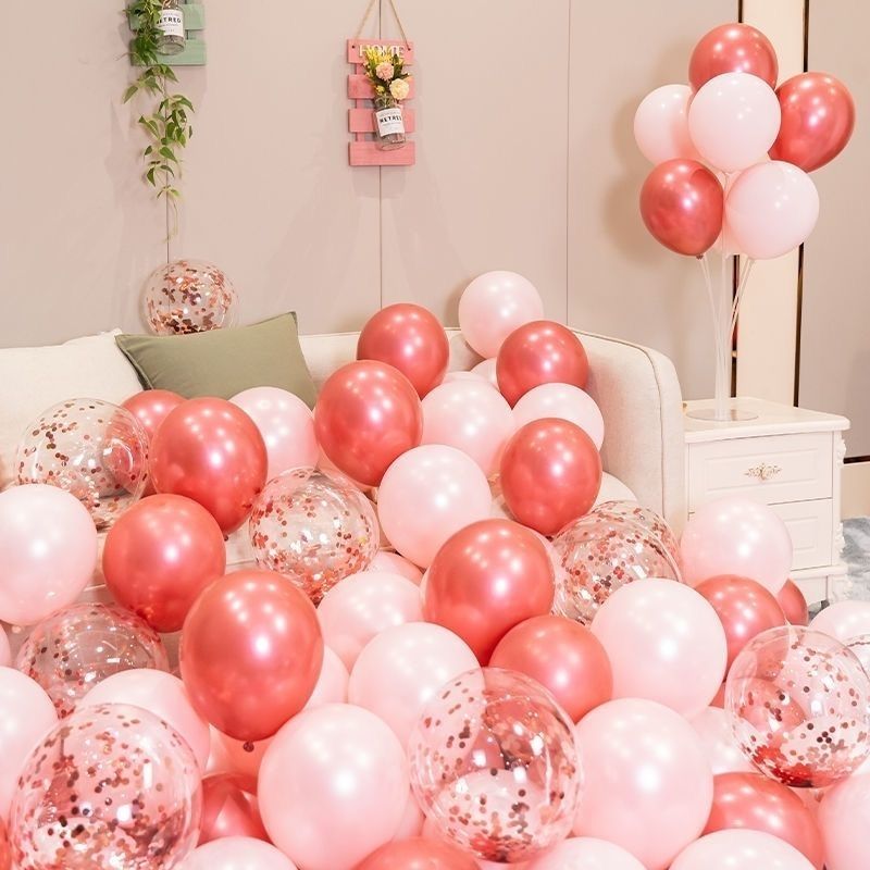 Vintage Cameo Brown Pink Engagement Venue Layout Chinese Valentine's Day Proposal Decoration Girl Pink Birthday Balloon Package