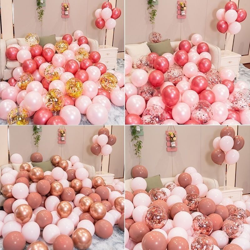 Vintage Cameo Brown Pink Engagement Venue Layout Chinese Valentine's Day Proposal Decoration Girl Pink Birthday Balloon Package