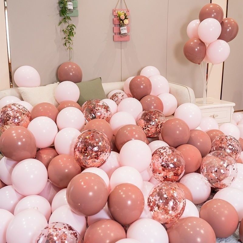 Vintage Cameo Brown Pink Engagement Venue Layout Chinese Valentine's Day Proposal Decoration Girl Pink Birthday Balloon Package