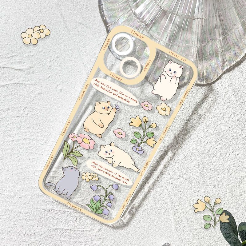 Iphone13 Phone Case Transparent 14pro Cute Cat Apple 12 All-Inclusive Lens Angel Eye Iphone11 Female X