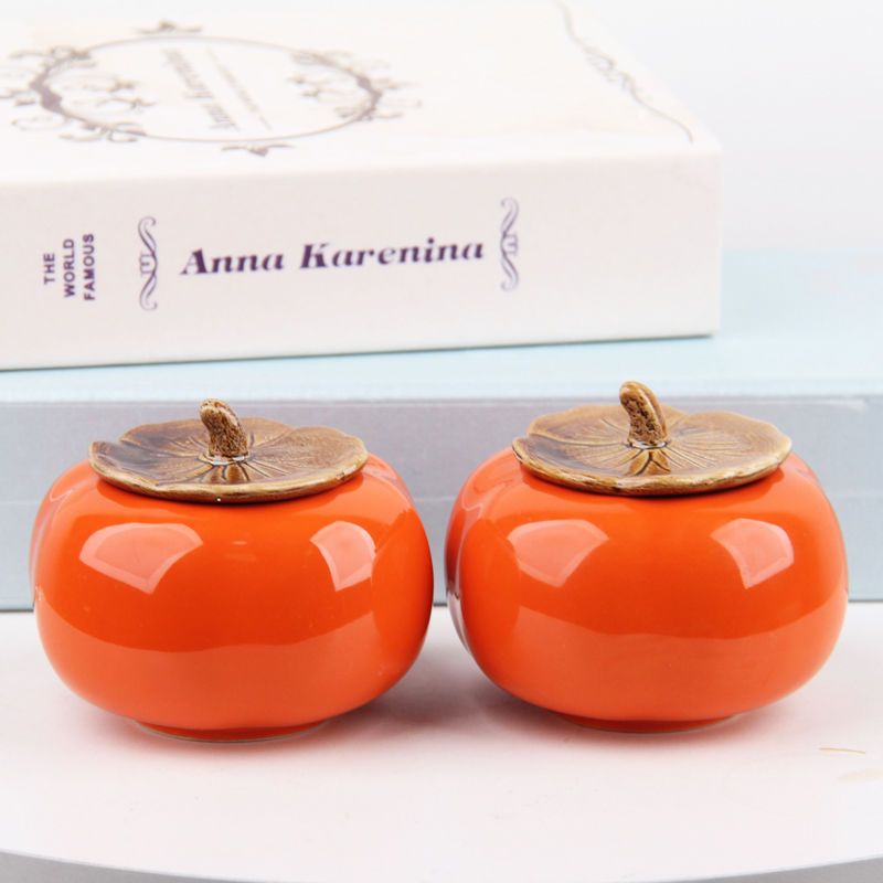 lucky persimmon ceramic ashtray high-end top grade creative hotel household living room coffee table prevent fly ash cylinder with lid