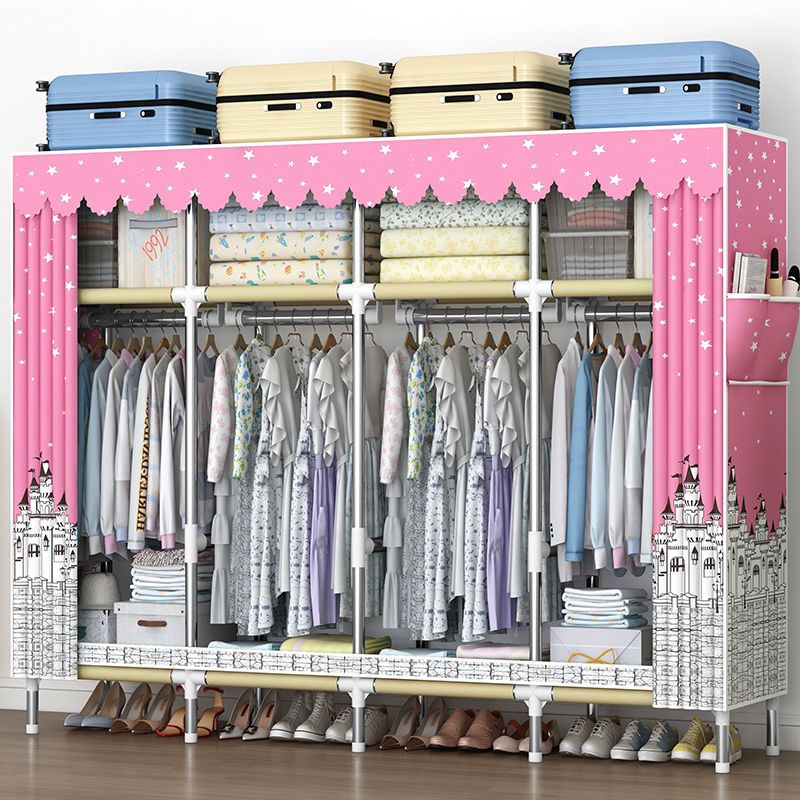 simple cloth wardrobe household bedroom rental dormitory storage cabinet bold reinforcement steel tube wardrobe storage rack cabinet