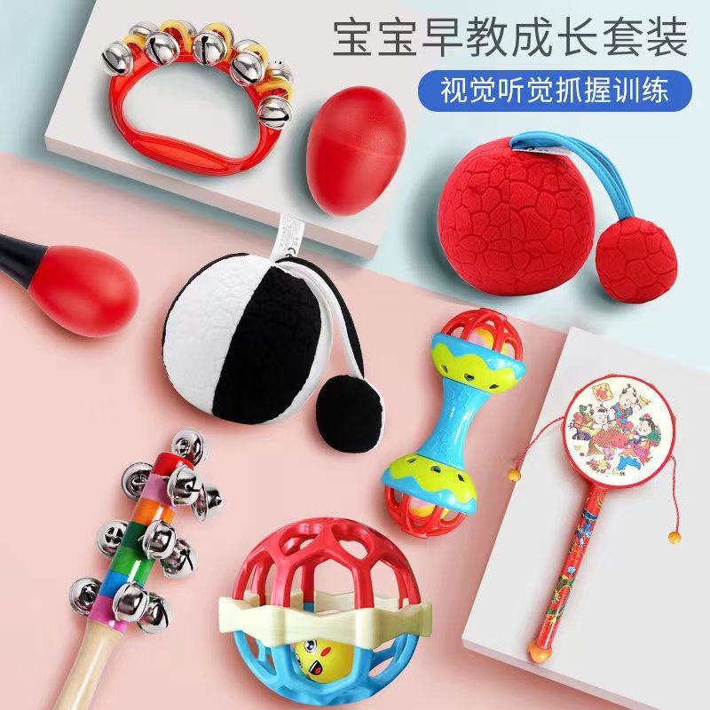 Baby Rattle-Drum Rattle Red Ball Baby Baby Early Childhood Education Hearing Visual Training Hand Grip Toy